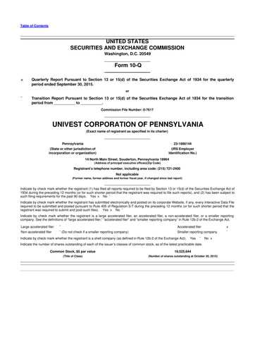 Vorschaubild Univest Financial Corporation 10-Q Quartalsbericht 2015 