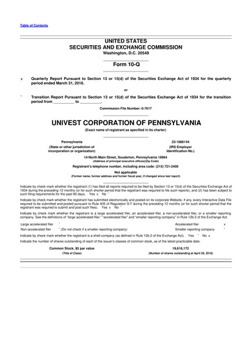 Vorschaubild Univest Financial Corporation 10-Q Quartalsbericht 2016 