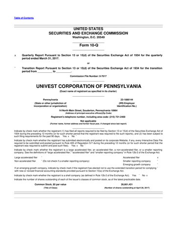 Vorschaubild Univest Financial Corporation 10-Q Quartalsbericht 2017 