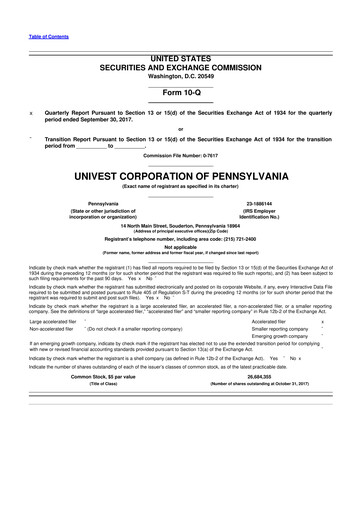 Vorschaubild Univest Financial Corporation 10-Q Quartalsbericht 2017 
