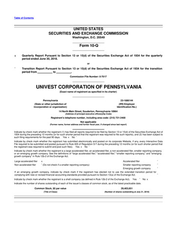 Vorschaubild Univest Financial Corporation 10-Q Quartalsbericht 2018 