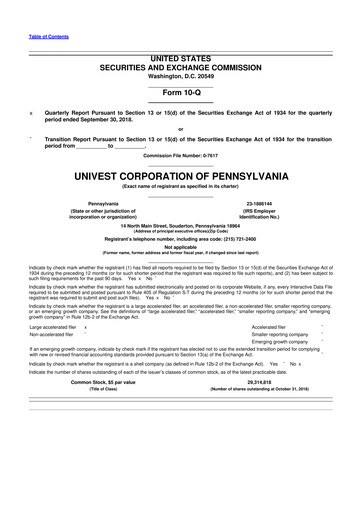 Vorschaubild Univest Financial Corporation 10-Q Quartalsbericht 2018 