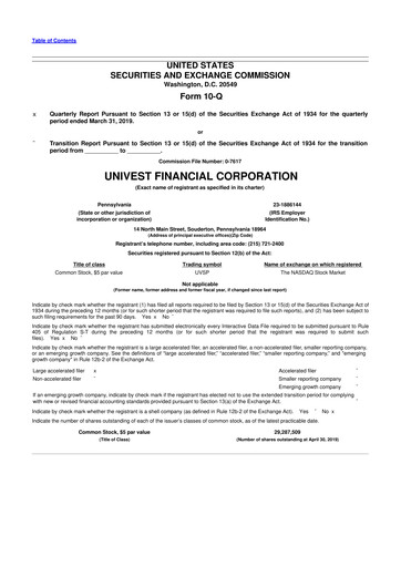 Vorschaubild Univest Financial Corporation 10-Q Quartalsbericht 2019 