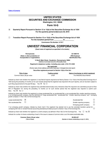 Vorschaubild Univest Financial Corporation 10-Q Quartalsbericht 2019 