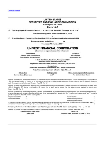 Vorschaubild Univest Financial Corporation 10-Q Quartalsbericht 2019 