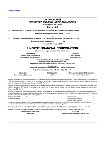 Vorschaubild Univest Financial Corporation 10-Q Quartalsbericht 2020 