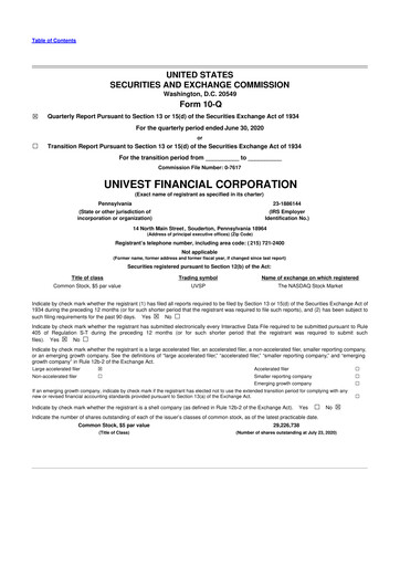 Vorschaubild Univest Financial Corporation 10-Q Quartalsbericht 2020 