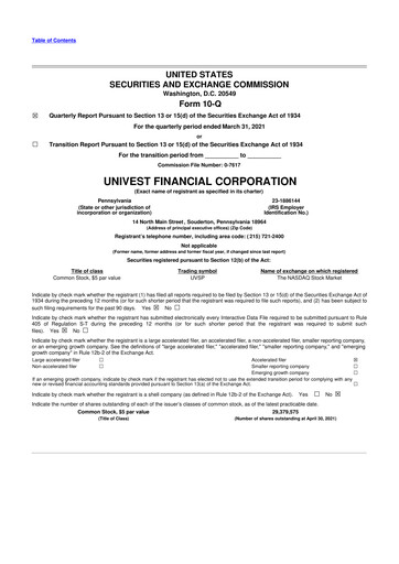 Vorschaubild Univest Financial Corporation 10-Q Quartalsbericht 2021 