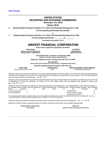 Vorschaubild Univest Financial Corporation 10-Q Quartalsbericht 2021 