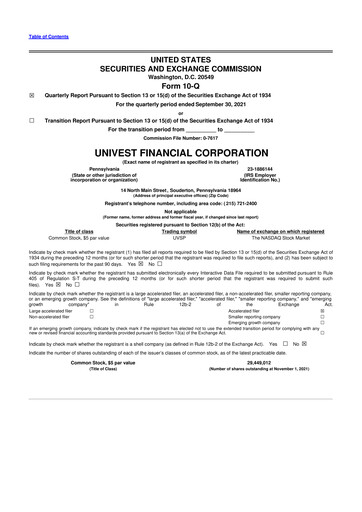 Vorschaubild Univest Financial Corporation 10-Q Quartalsbericht 2021 