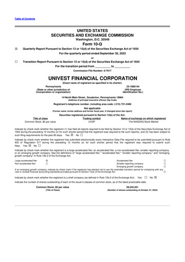 Vorschaubild Univest Financial Corporation 10-Q Quartalsbericht 2022 