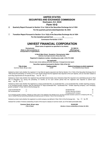 Vorschaubild Univest Financial Corporation 10-Q Quartalsbericht 2024 