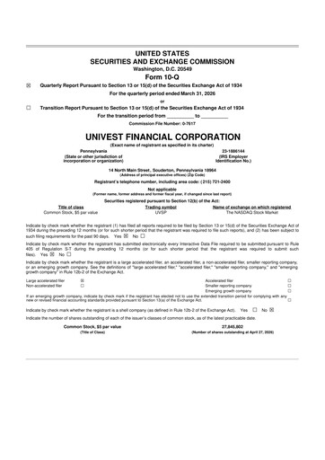 Vorschaubild Univest Financial Corporation 10-Q Quartalsbericht  
