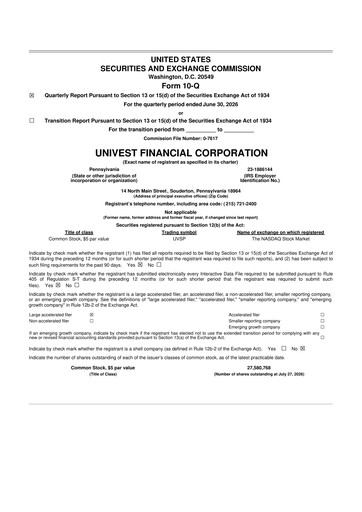 Vorschaubild Univest Financial Corporation 10-Q Quartalsbericht 2026 