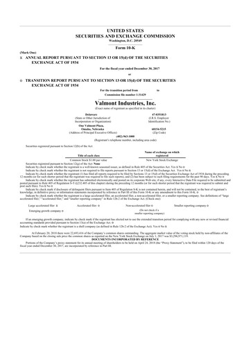 Thumbnail Valmont Industries
 10-K Annual Report 2017