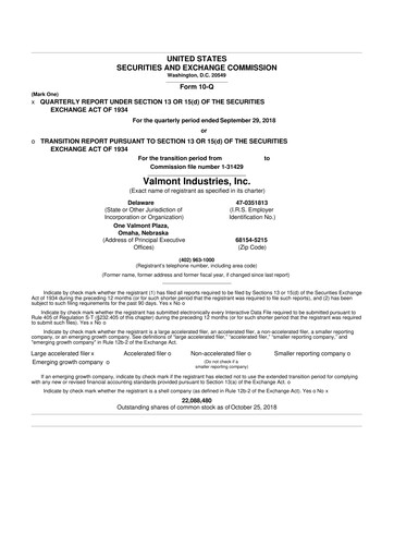 Thumbnail Valmont Industries
 10-Q Quarterly Report FY2018 