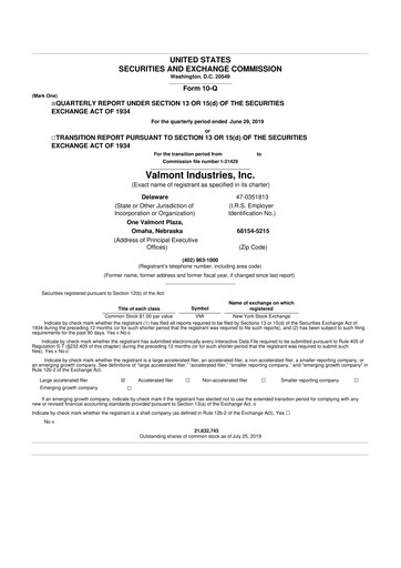 Thumbnail Valmont Industries
 10-Q Quarterly Report FY2019 