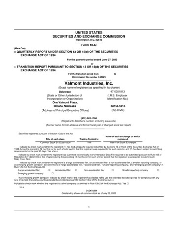 Thumbnail Valmont Industries
 10-Q Quarterly Report FY2020 