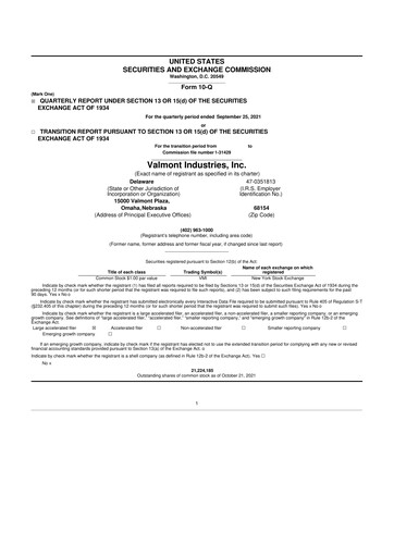 Thumbnail Valmont Industries
 10-Q Quarterly Report FY2021 