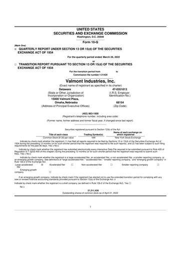 Thumbnail Valmont Industries
 10-Q Quarterly Report FY2021 