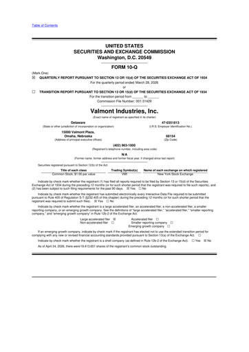 Thumbnail Valmont Industries
 10-Q Quarterly Report FY 