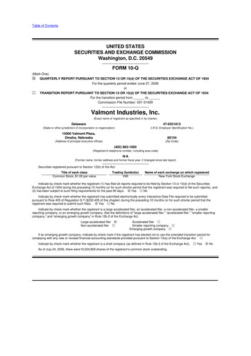 Vorschaubild Valmont Industries
 10-Q Quartalsbericht 2026 