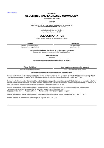 Thumbnail VSE Corporation 10-Q Quarterly Report FY2011 