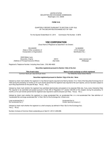 Thumbnail VSE Corporation 10-Q Quarterly Report FY2014 