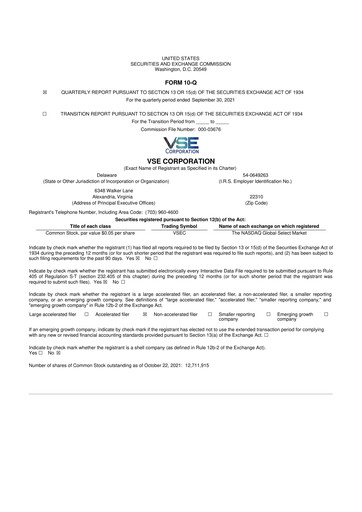 Thumbnail VSE Corporation 10-Q Quarterly Report FY2021 