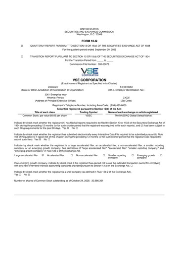 Thumbnail VSE Corporation 10-Q Quarterly Report FY2025 