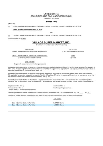 Thumbnail Village Super Market 10-Q Quarterly Report FY2015 