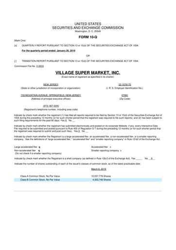 Thumbnail Village Super Market 10-Q Quarterly Report FY2019 