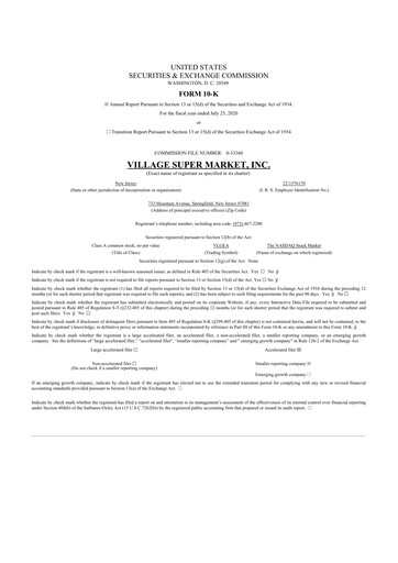 Thumbnail Village Super Market 10-K Annual Report 2020