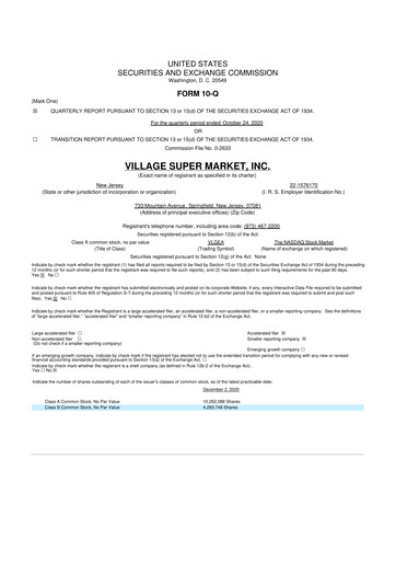 Thumbnail Village Super Market 10-Q Quarterly Report FY2021 
