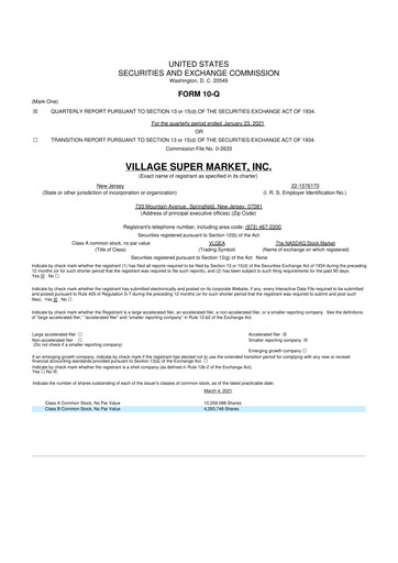 Thumbnail Village Super Market 10-Q Quarterly Report FY2021 