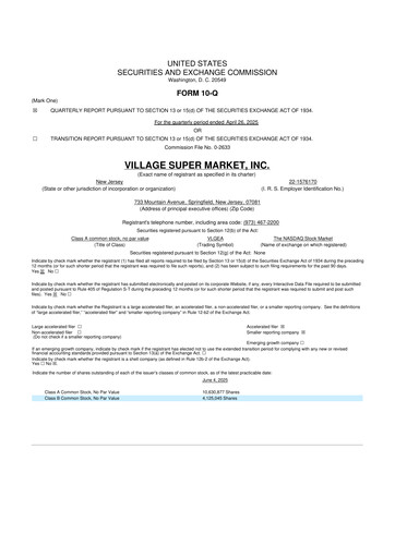 Thumbnail Village Super Market 10-Q Quarterly Report FY2025 