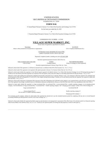Thumbnail Village Super Market 10-K Annual Report 2025