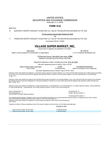 Thumbnail Village Super Market 10-Q Quarterly Report FY2026 