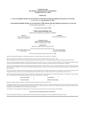 Thumbnail Vishay Intertechnology
 10-K Annual Report 2014