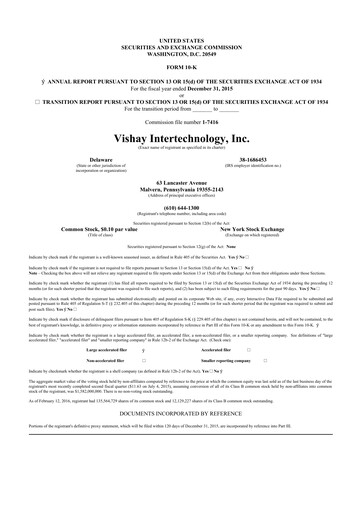 Thumbnail Vishay Intertechnology
 10-K Annual Report 2015