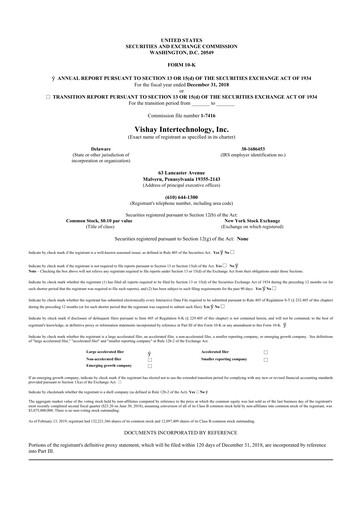 Thumbnail Vishay Intertechnology
 10-K Annual Report 2018