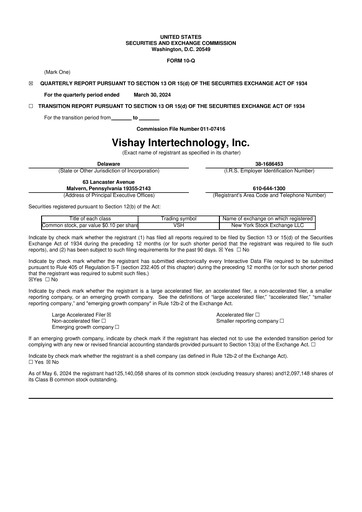 Thumbnail Vishay Intertechnology
 10-Q Quarterly Report FY2024 