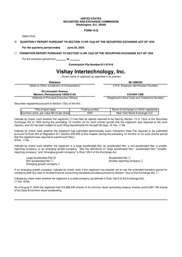 Thumbnail Vishay Intertechnology
 10-Q Quarterly Report FY2024 
