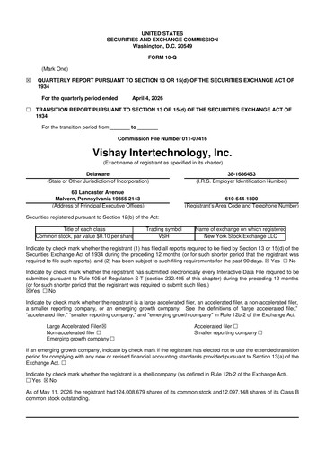 Thumbnail Vishay Intertechnology
 10-Q Quarterly Report FY2026 