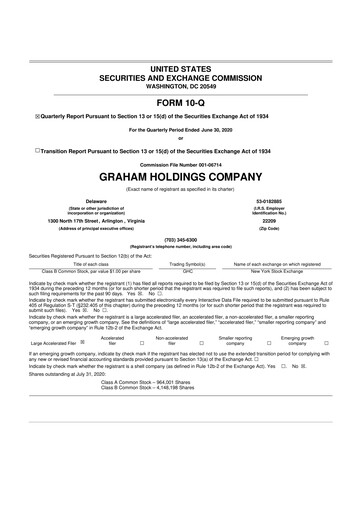 Thumbnail Graham Holdings 10-Q Quarterly Report FY2020 