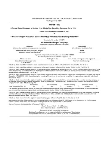 Thumbnail Graham Holdings 10-K Annual Report 2022