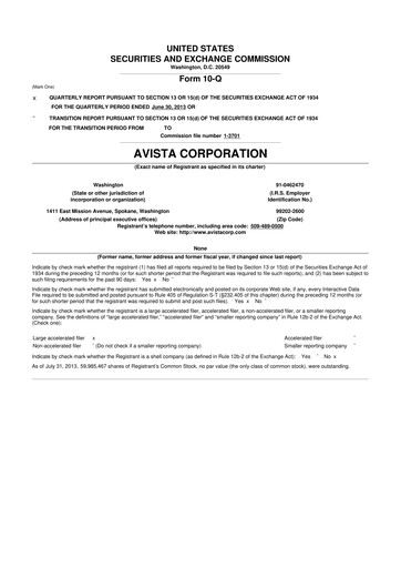 Thumbnail Avista
 10-Q Quarterly Report FY 