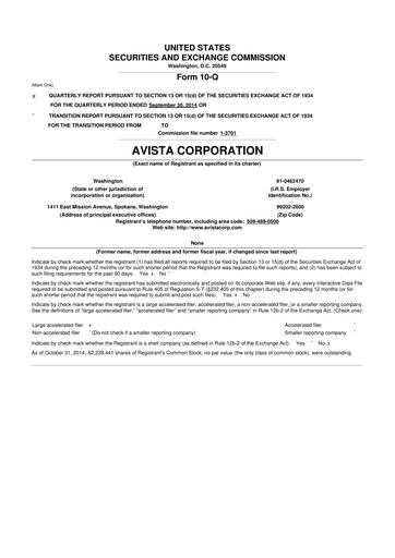 Thumbnail Avista
 10-Q Quarterly Report FY 