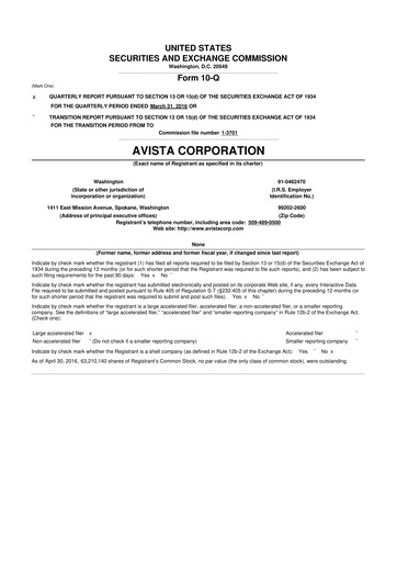 Thumbnail Avista
 10-Q Quarterly Report FY 