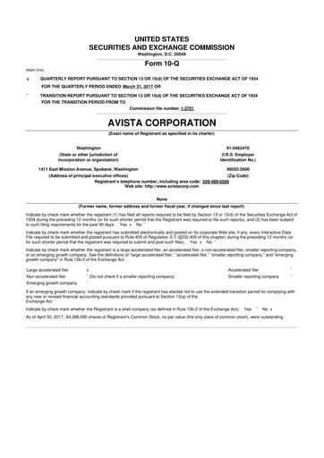 Thumbnail Avista
 10-Q Quarterly Report FY 